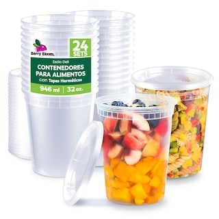 Foto 1 | Berry Bloom 24 Contenedores De Alimentos Reutilizables Deli: Circulares, Con Tapas, Capacidad De 32 Oz (946 Ml)
