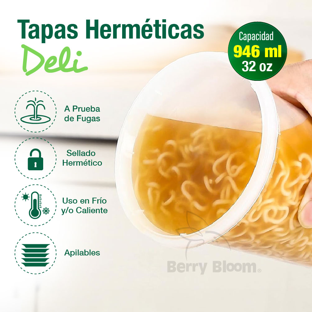 Foto 4 pulgar | Berry Bloom 24 Contenedores De Alimentos Reutilizables Deli: Circulares, Con Tapas, Capacidad De 32 Oz (946 Ml)