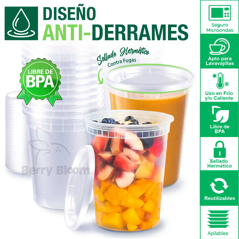 Foto 5 pulgar | Berry Bloom 24 Contenedores De Alimentos Reutilizables Deli: Circulares, Con Tapas, Capacidad De 32 Oz (946 Ml)