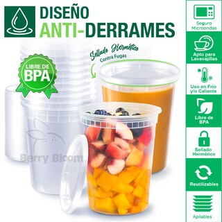 Foto 4 | Berry Bloom 24 Contenedores De Alimentos Reutilizables Deli: Circulares, Con Tapas, Capacidad De 32 Oz (946 Ml)