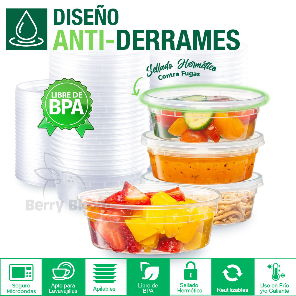 Foto 4 | Berry Bloom 50 Contenedores De Alimentos Reutilizables Deli: Circulares, Con Tapas, Capacidad De 8 Oz (237 Ml)