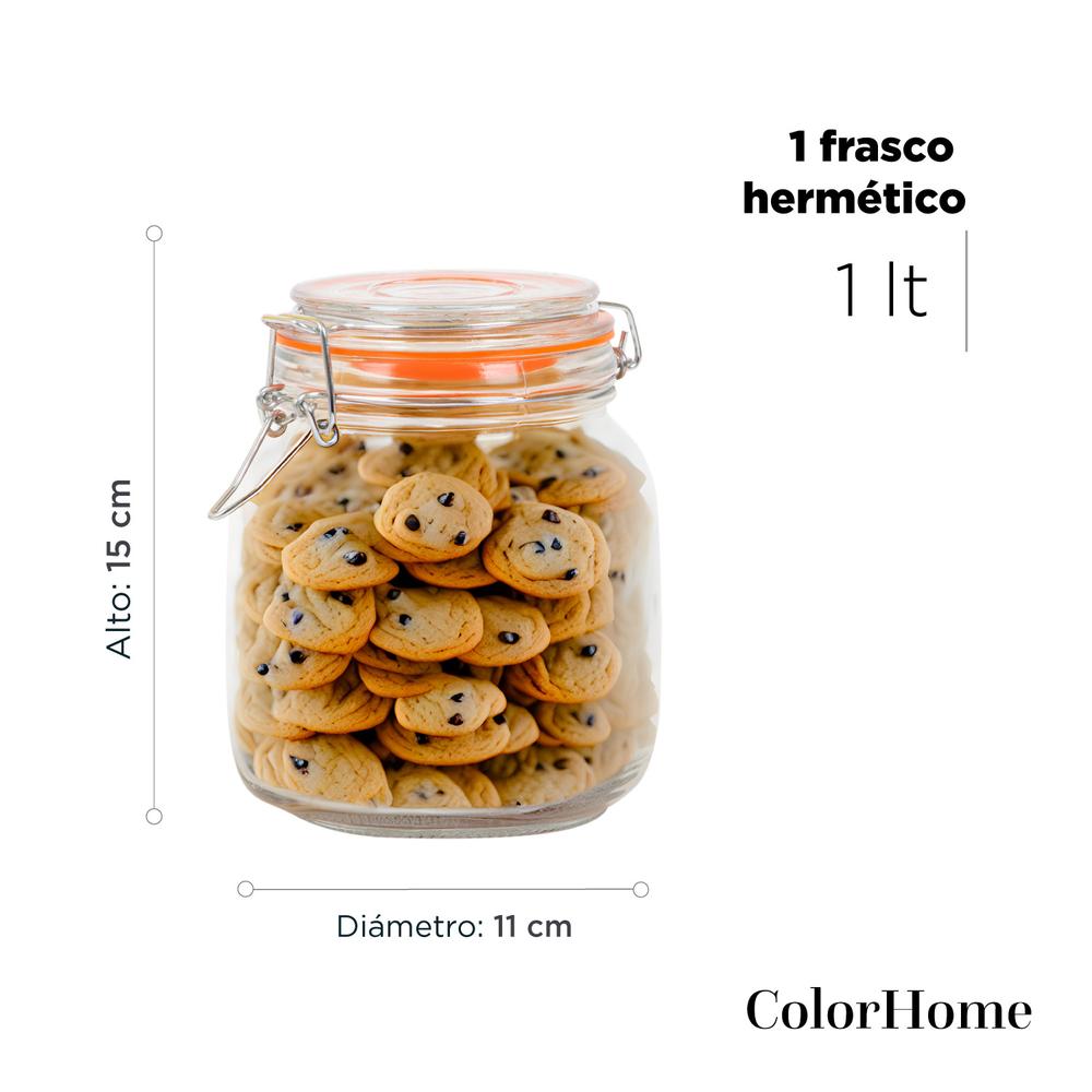 Foto 5 pulgar | Contenedor para Almacenaje ColorHome de Cristal Transparente con Tapa Hermética 1 L