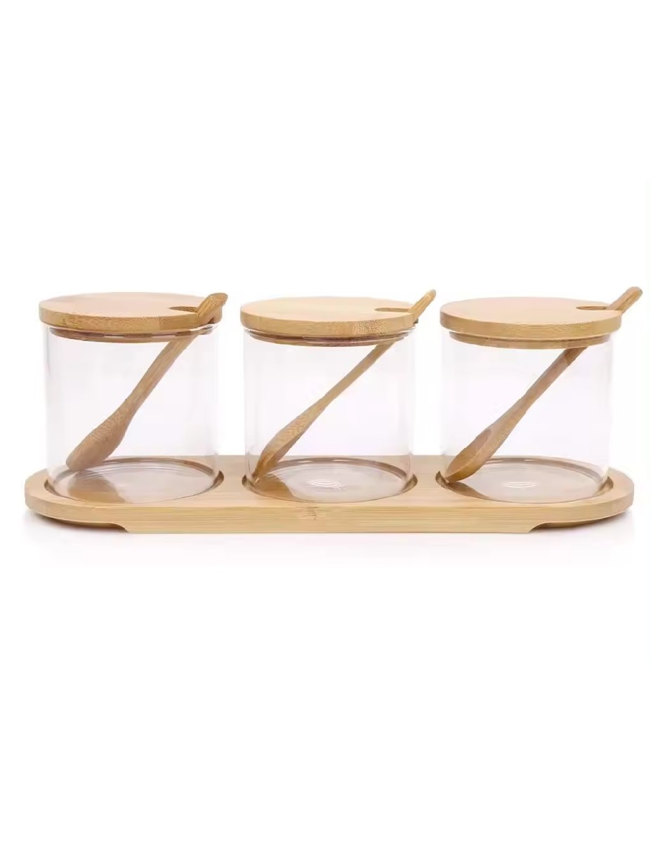 Juego de Especieros 3 Piezas Storyland con Base de Madera y Cuchara
