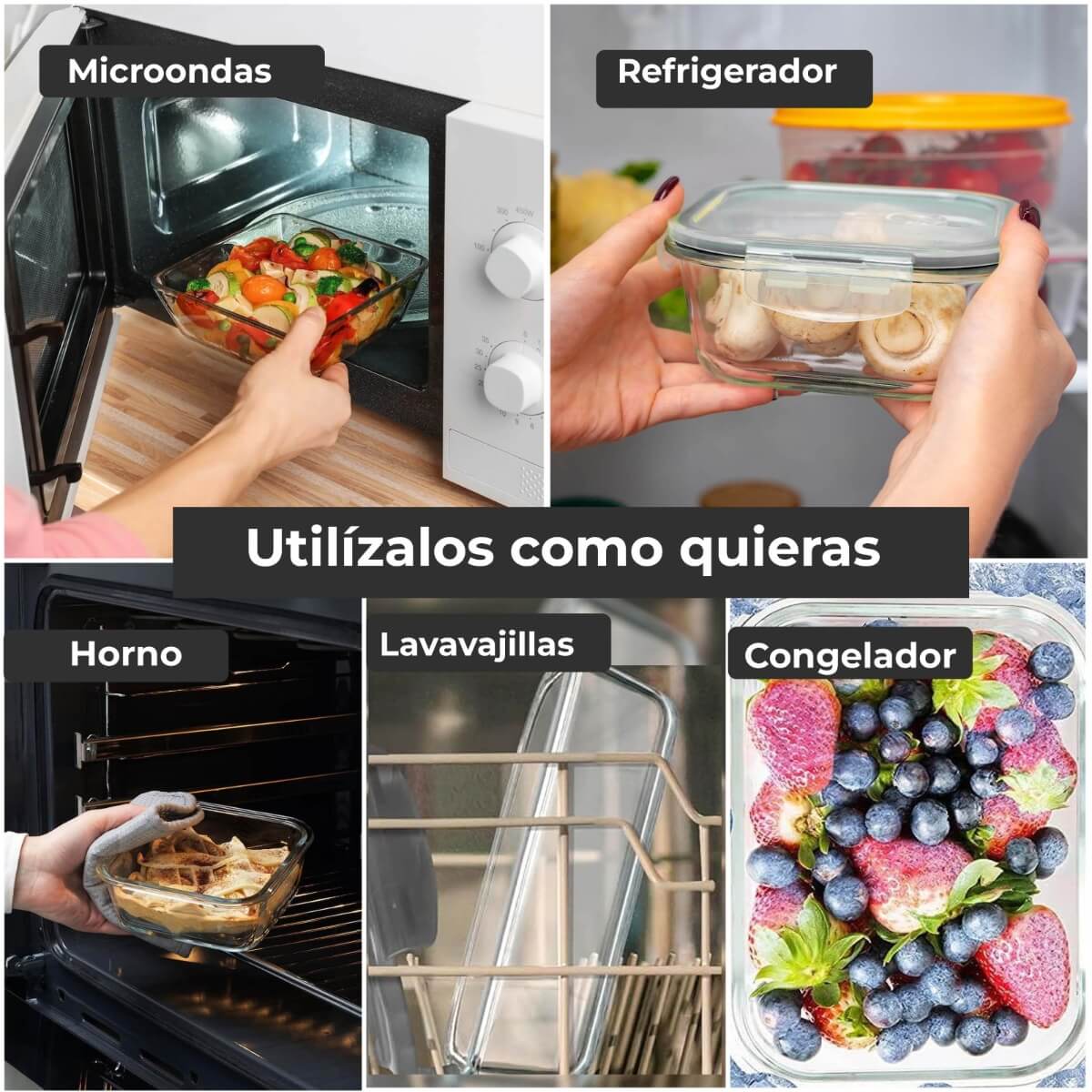 Foto 4 | Juego Recipientes De Vidrio Hermético Con Tapas Cierre Facil, Aptos Para Microondas Horno Congelador Lavavajill