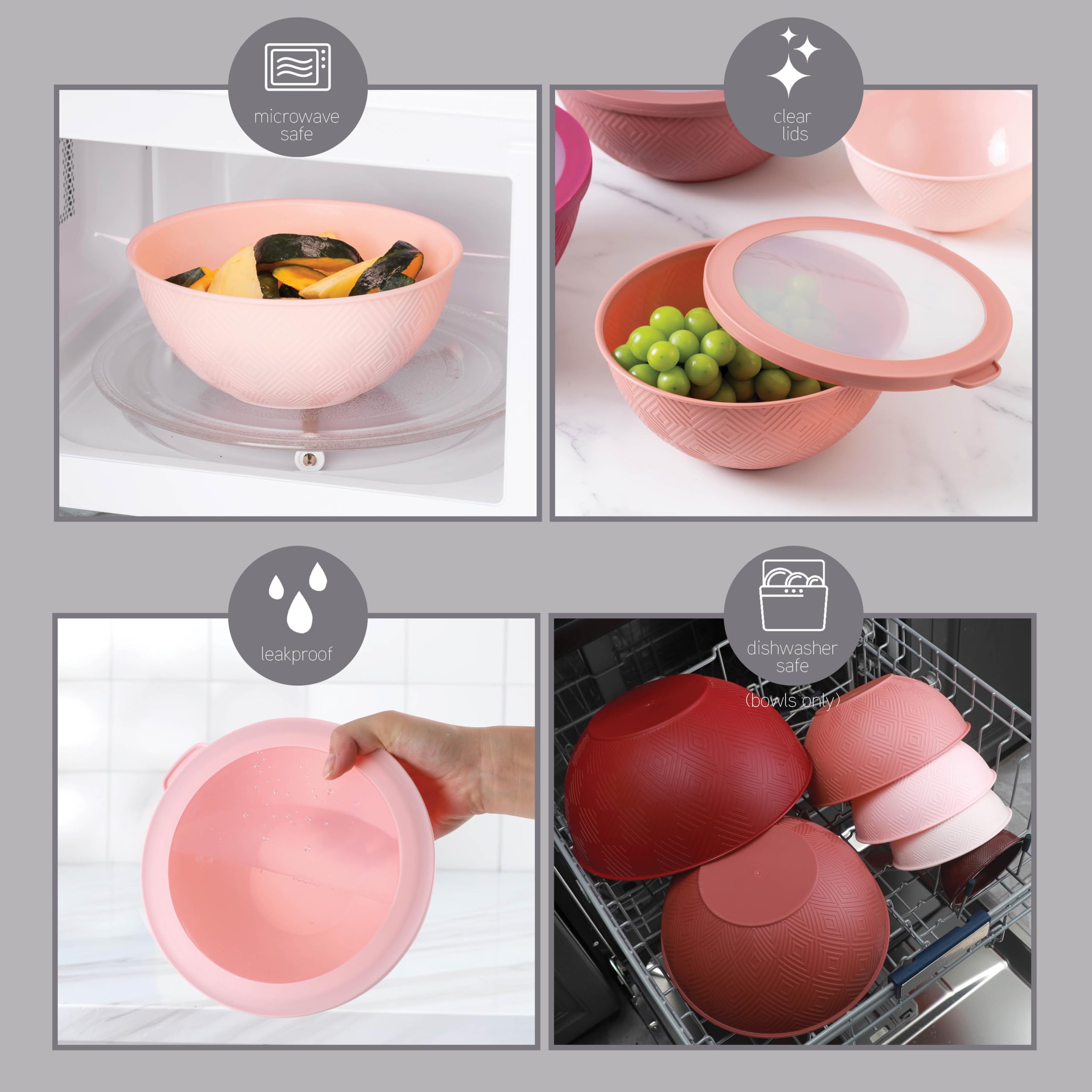 Foto 5 | Cuencos Para Mezclar Cook With Color, 12 Piezas De Plástico Con Tapas, Color Rosa - Venta Internacional.