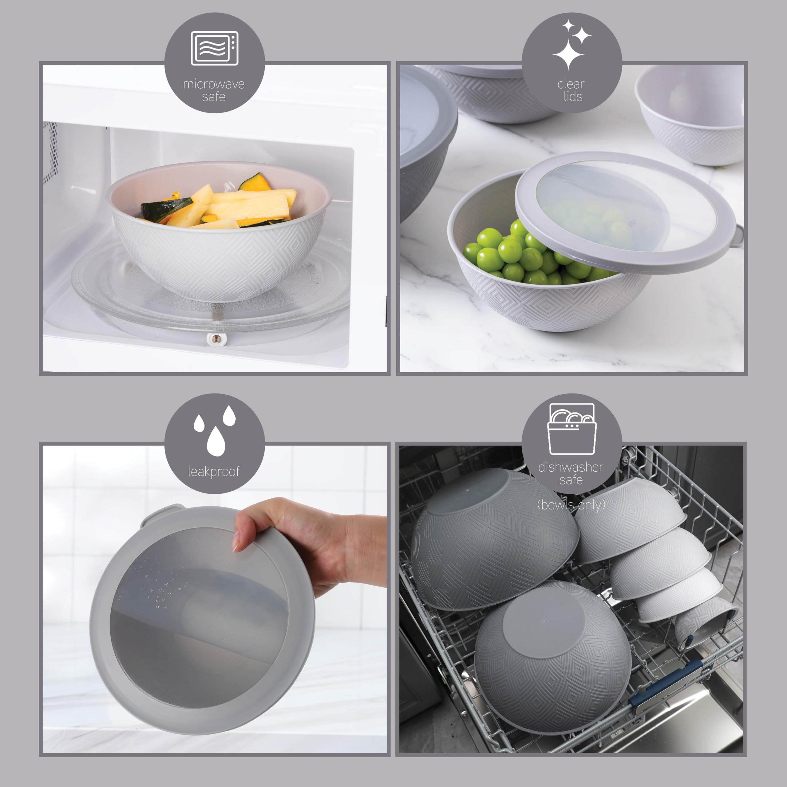 Foto 5 | Cuencos Para Mezclar Cook With Color, 12 Piezas De Plástico Con Tapas, Color Gris - Venta Internacional.