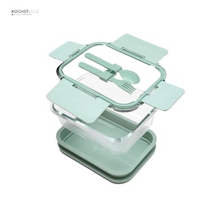 Foto 2 | KOCHSTELLE Contenedor de Comida, Cristal y Plástico, Tapa con Cubiertos Color Verde 5 piezas