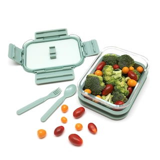Foto 3 | KOCHSTELLE Contenedor de Comida, Cristal y Plástico, Tapa con Cubiertos Color Verde 5 piezas