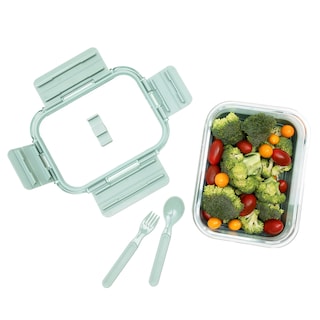 Foto 4 | KOCHSTELLE Contenedor de Comida, Cristal y Plástico, Tapa con Cubiertos Color Verde 5 piezas