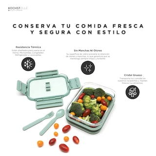 Foto 5 | KOCHSTELLE Contenedor de Comida, Cristal y Plástico, Tapa con Cubiertos Color Verde 5 piezas