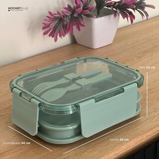 Foto 7 | KOCHSTELLE Contenedor de Comida, Cristal y Plástico, Tapa con Cubiertos Color Verde 5 piezas