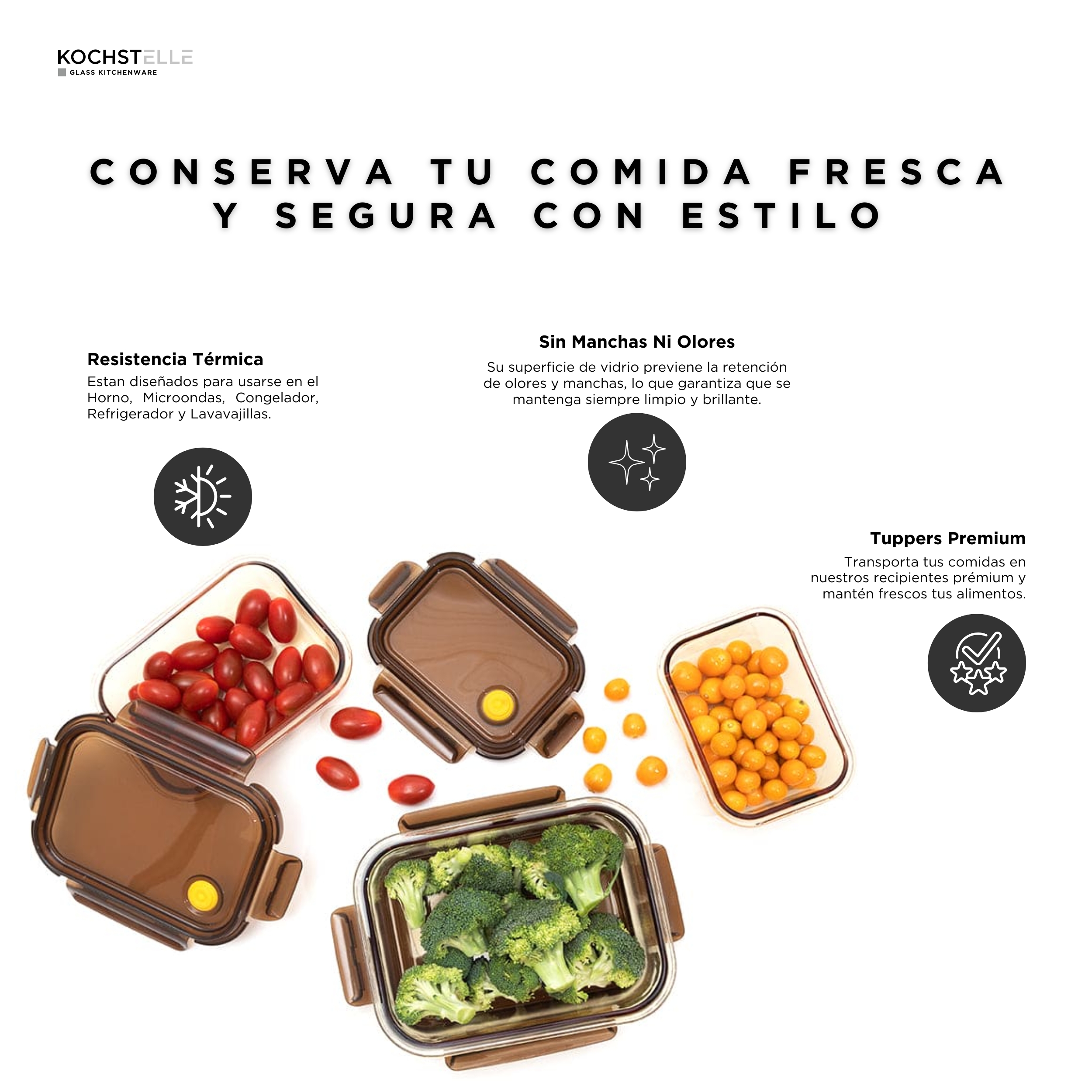Foto 5 | KOCHSTELLE Contenedores Rectangulares de Comida, Cristal con Tapa Color Ambar 6 piezas