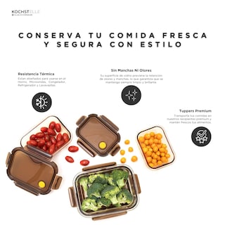Foto 5 | KOCHSTELLE Contenedores Rectangulares de Comida, Cristal con Tapa Color Ambar 6 piezas