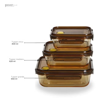 Foto 6 | KOCHSTELLE Contenedores Rectangulares de Comida, Cristal con Tapa Color Ambar 6 piezas