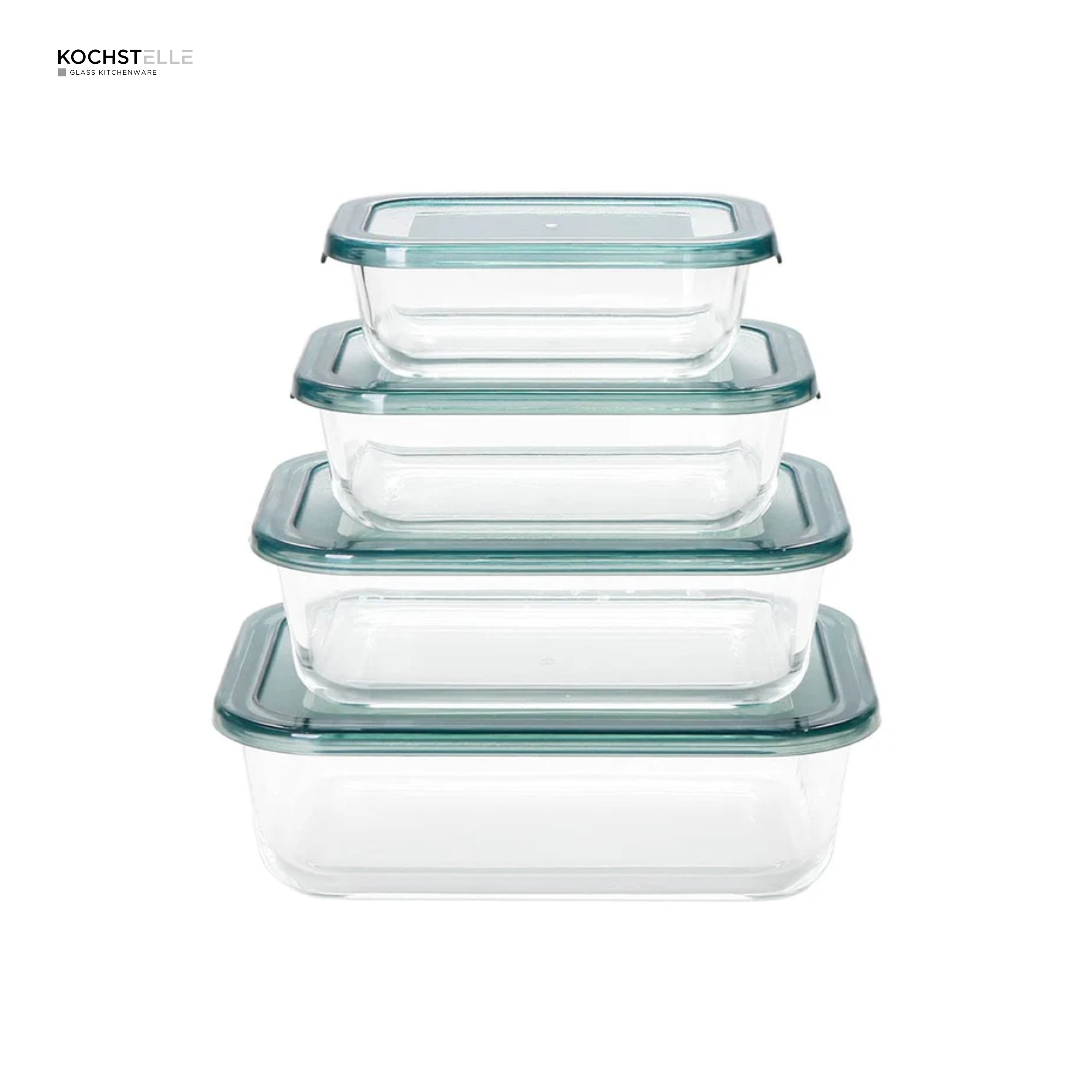 Foto 2 | KOCHSTELLE Contenedores Rectangulares de Comida, Cristal con Tapa Color Verde 8 piezas