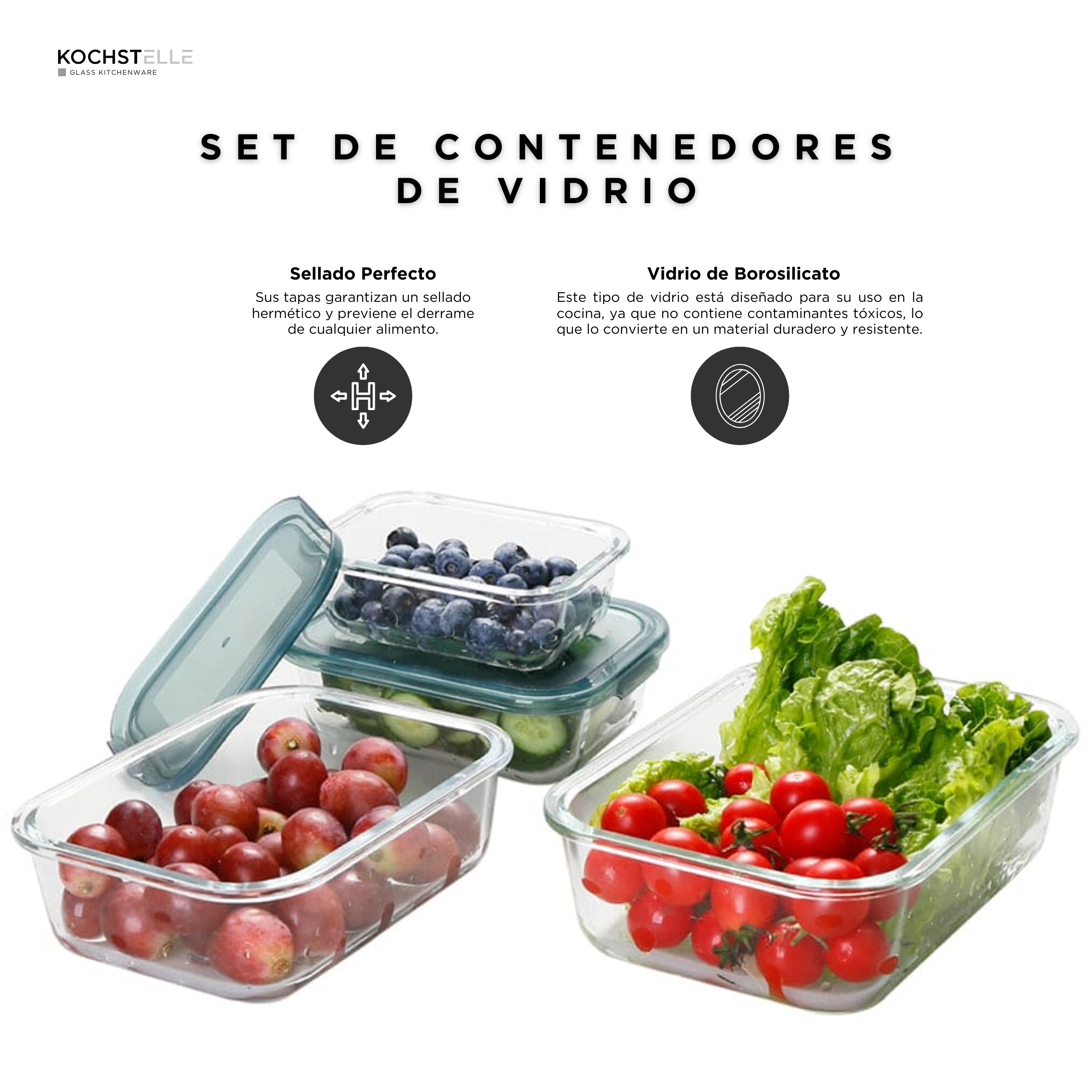 Foto 4 | KOCHSTELLE Contenedores Rectangulares de Comida, Cristal con Tapa Color Verde 8 piezas