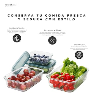 Foto 5 | KOCHSTELLE Contenedores Rectangulares de Comida, Cristal con Tapa Color Verde 8 piezas
