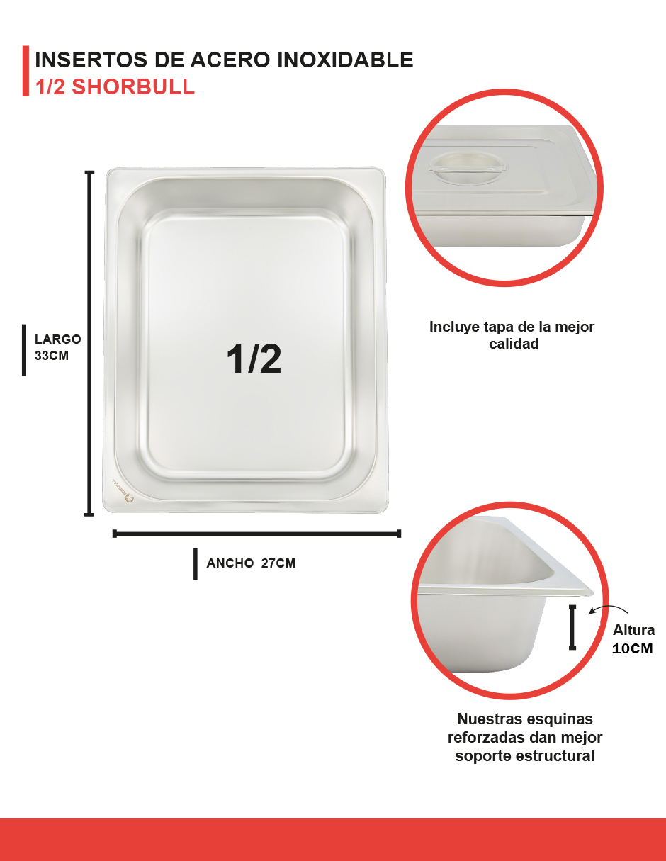 Foto 5 | Inserto Acero Inoxidable Shorbull 1/1 Tapa 10cm