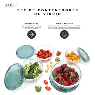 Foto 4 | KOCHSTELLE Contenedores Redondos de Comida, Cristal con Tapa Color Verde 8 piezas