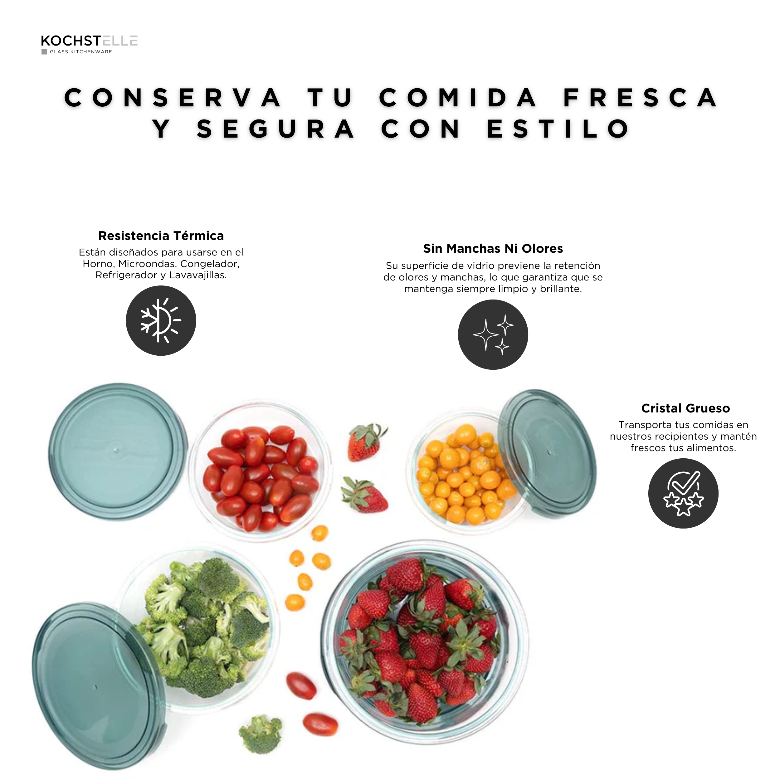 Foto 5 | KOCHSTELLE Contenedores Redondos de Comida, Cristal con Tapa Color Verde 8 piezas