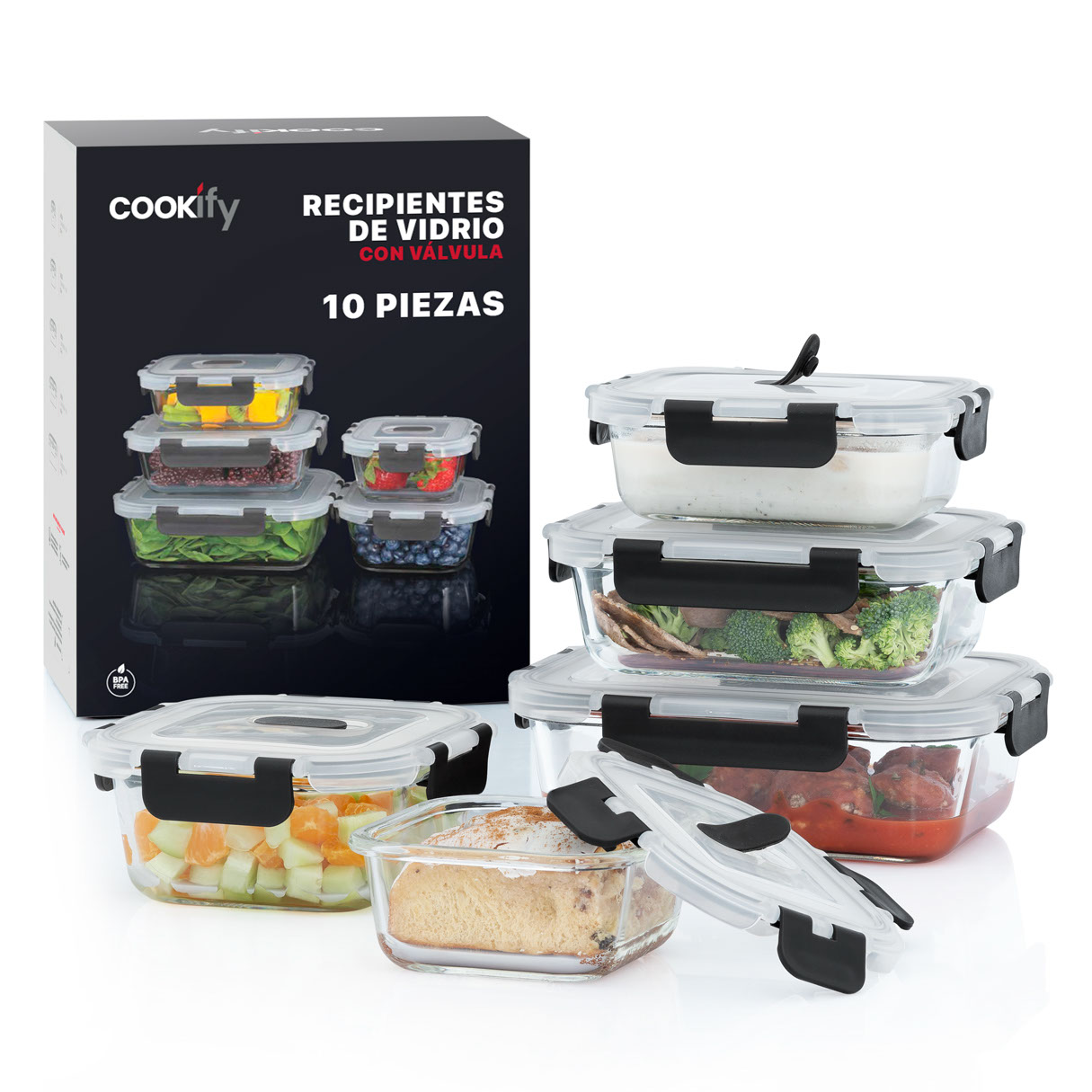 Foto 1 | Set de 5 Contenedores de Vidrio con Tapa Cookify Herméticos