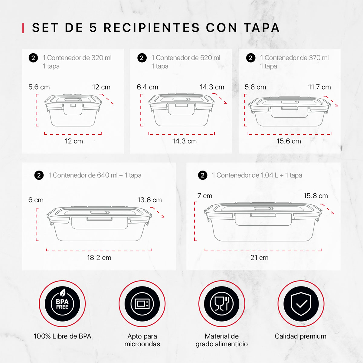 Foto 5 pulgar | Set de 5 Contenedores de Vidrio con Tapa Cookify Herméticos