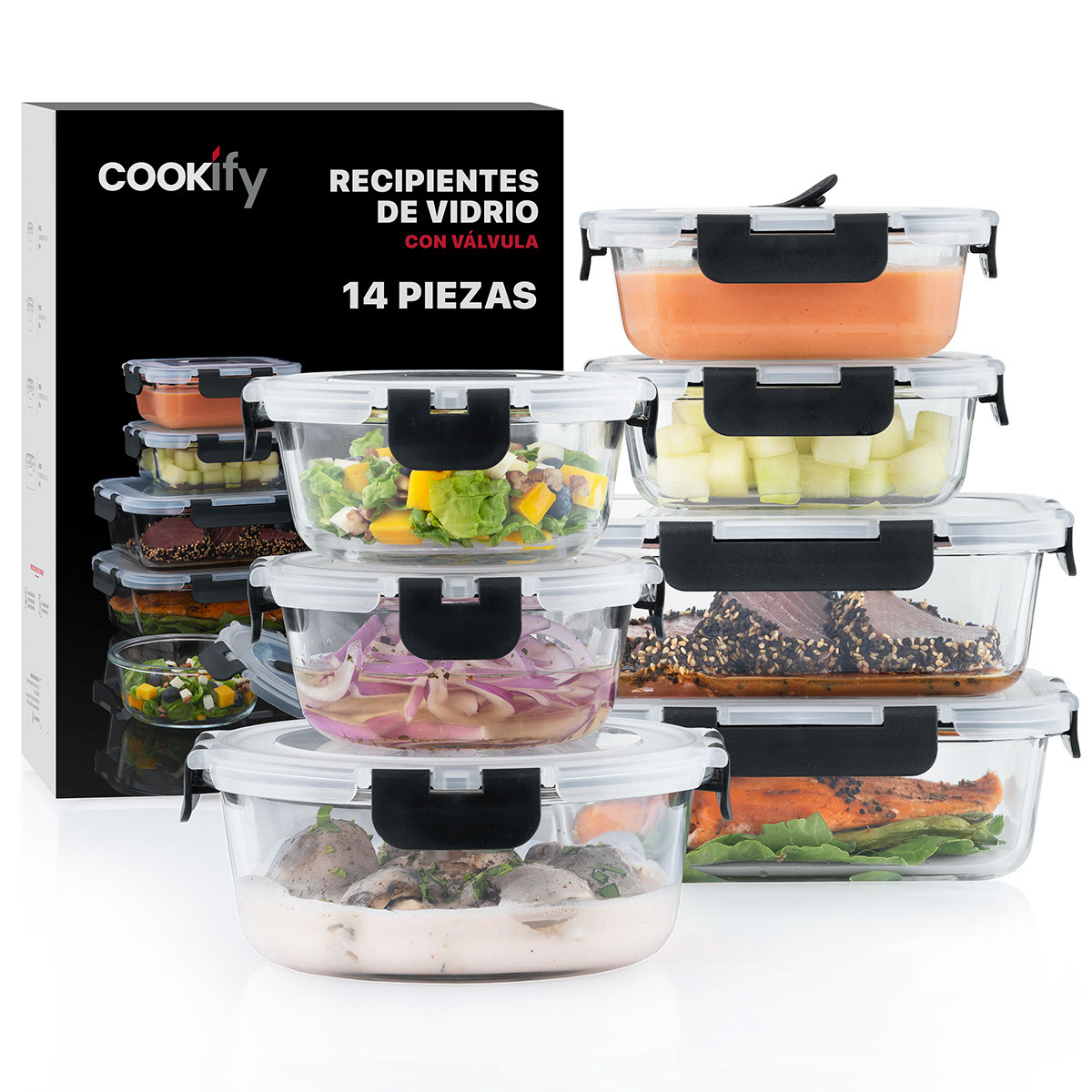 Set De 7 Contenedores De  Vidrio Con Tapa Cookify  Herméticos