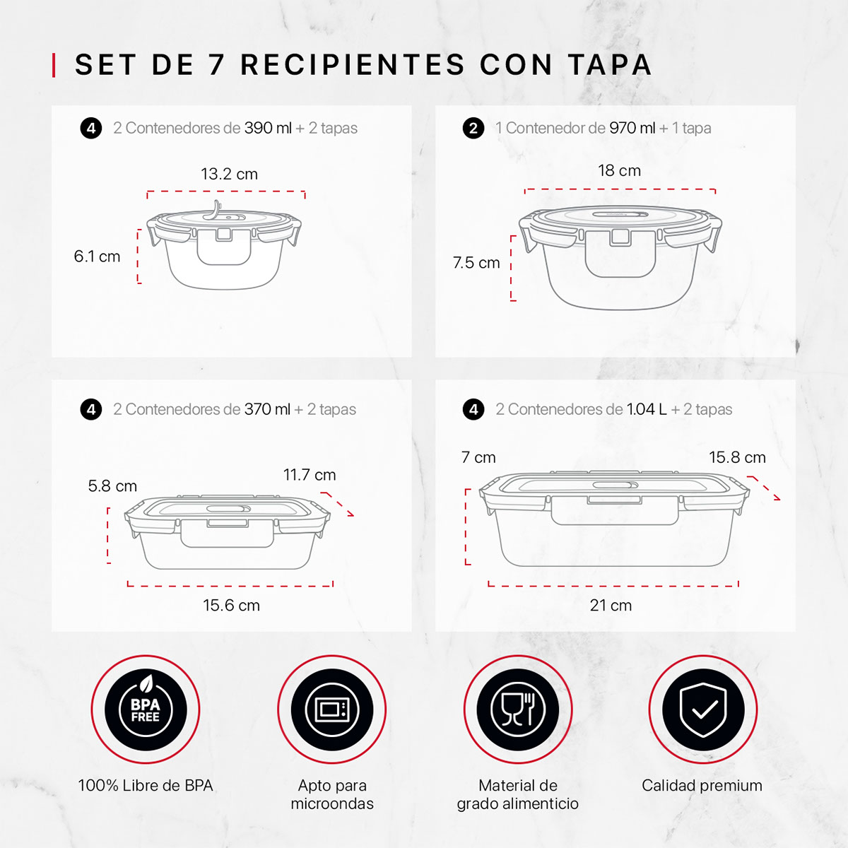 Foto 5 pulgar | Set De 7 Contenedores De  Vidrio Con Tapa Cookify  Herméticos