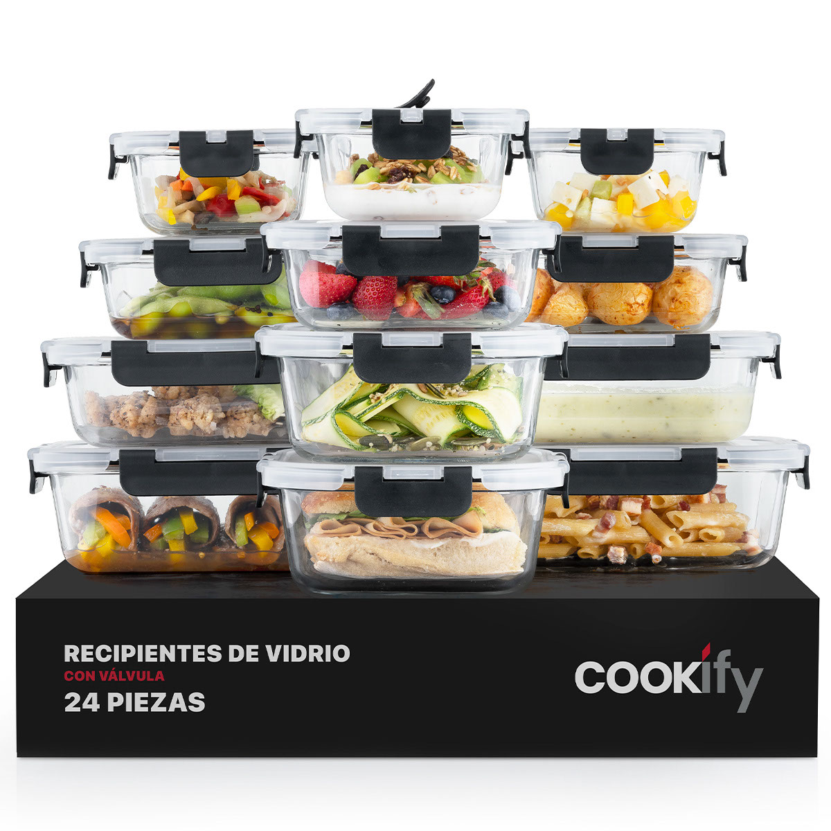 Set De 12 Contenedores De  Vidrio Con Tapa Cookify  Herméticos