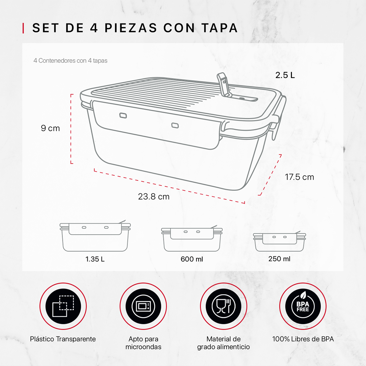 Foto 4 pulgar | Set De 4 Contenedores De Plástico Cookify Rectangular Herméticos