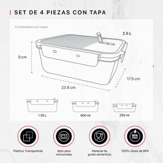Foto 3 | Set De 4 Contenedores De Plástico Cookify Rectangular Herméticos