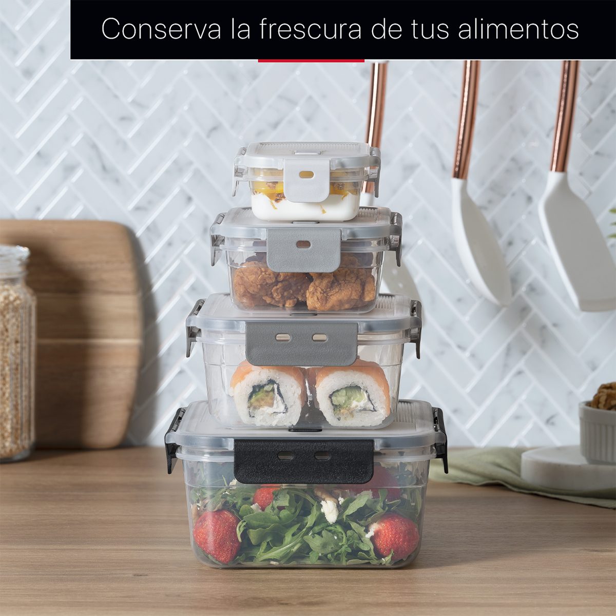 Foto 6 | Set De 4 Contenedores De Plástico Cookify Rectangular Herméticos