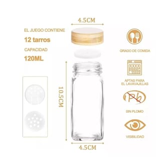 Foto 3 | Juego de 12 Frascos de Vidrio Especieros Wünd con Tapa Almacenamiento 120 ml