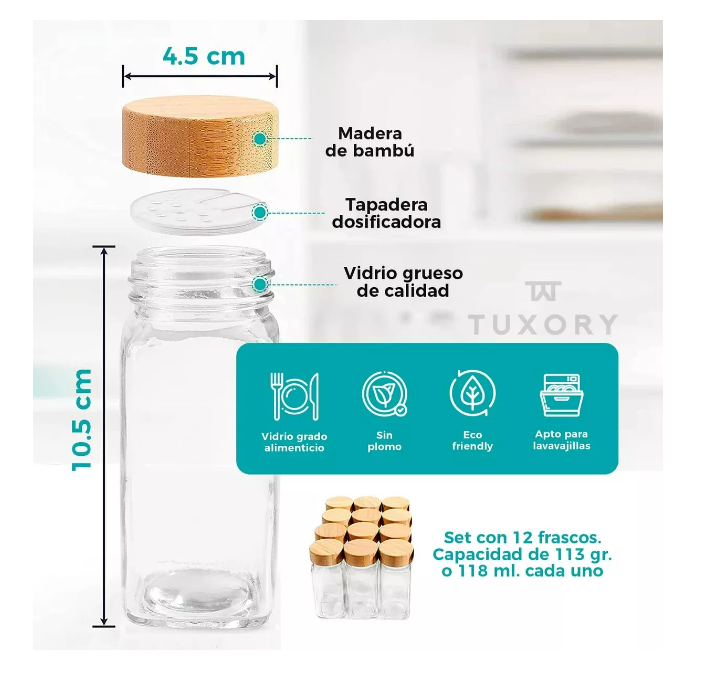 Foto 2 | Tarros de Cristal para Especias con Etiqueta 12 Piezas