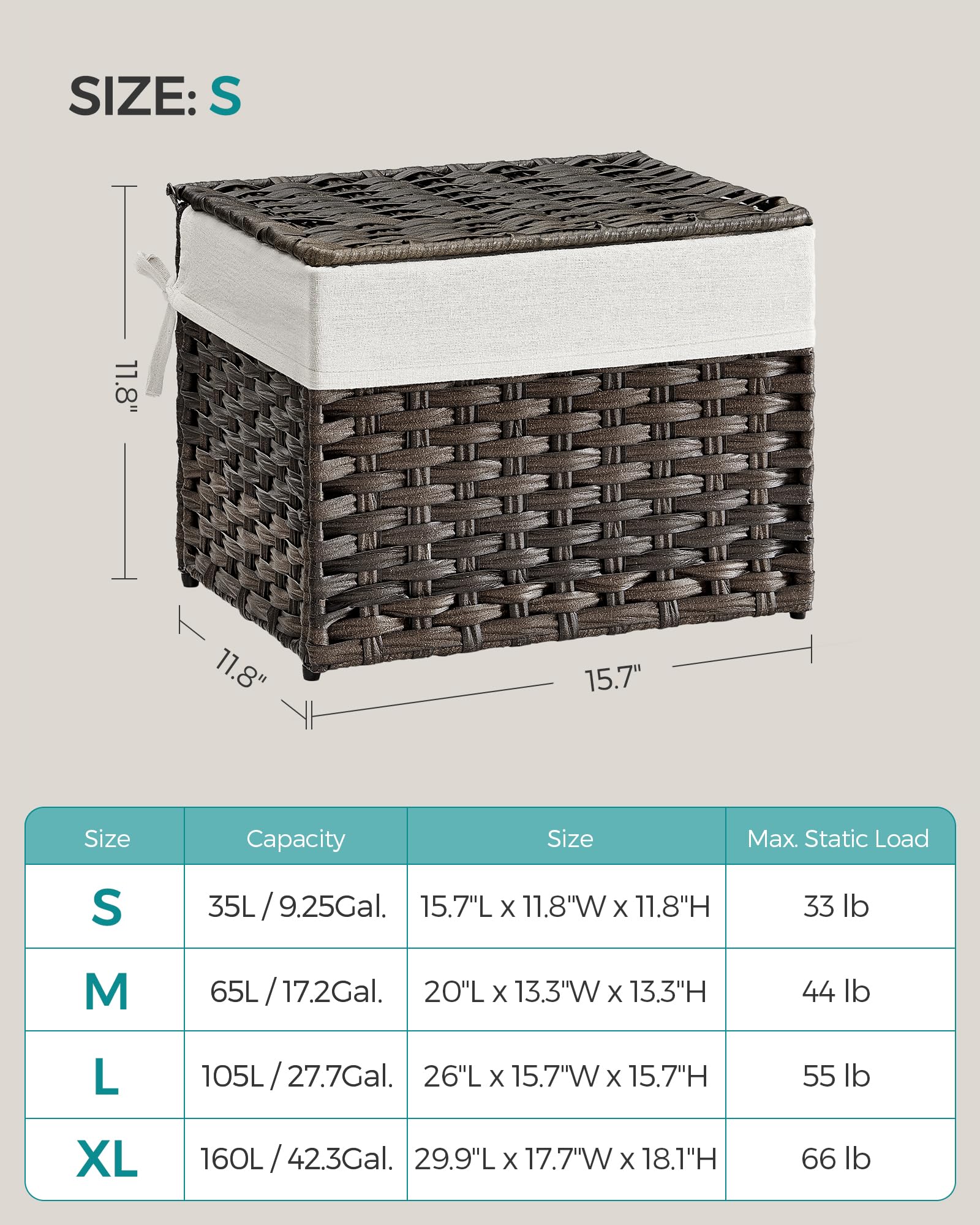 Foto 7 pulgar | Cesta De Almacenamiento Songmics 35 L Con Tapa, Plegable, Marrón Urst040k01 - Venta Internacional.