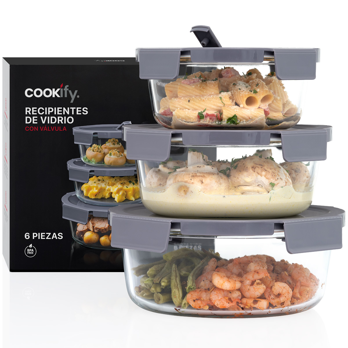 Foto 1 | Set de 3 Contenedores de Vidrio con Tapa Cookify Redondos Herméticos