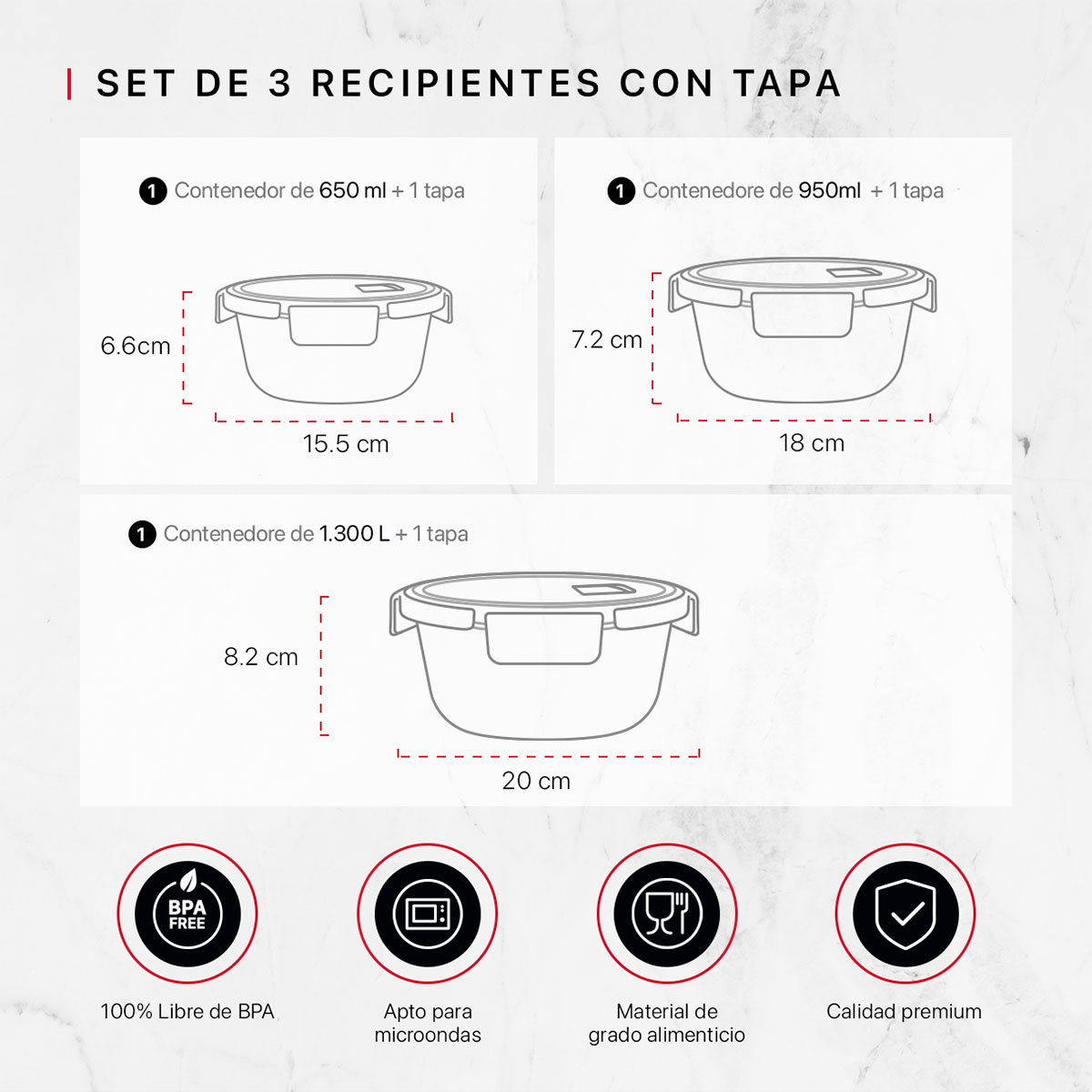 Foto 4 pulgar | Set de 3 Contenedores de Vidrio con Tapa Cookify Redondos Herméticos
