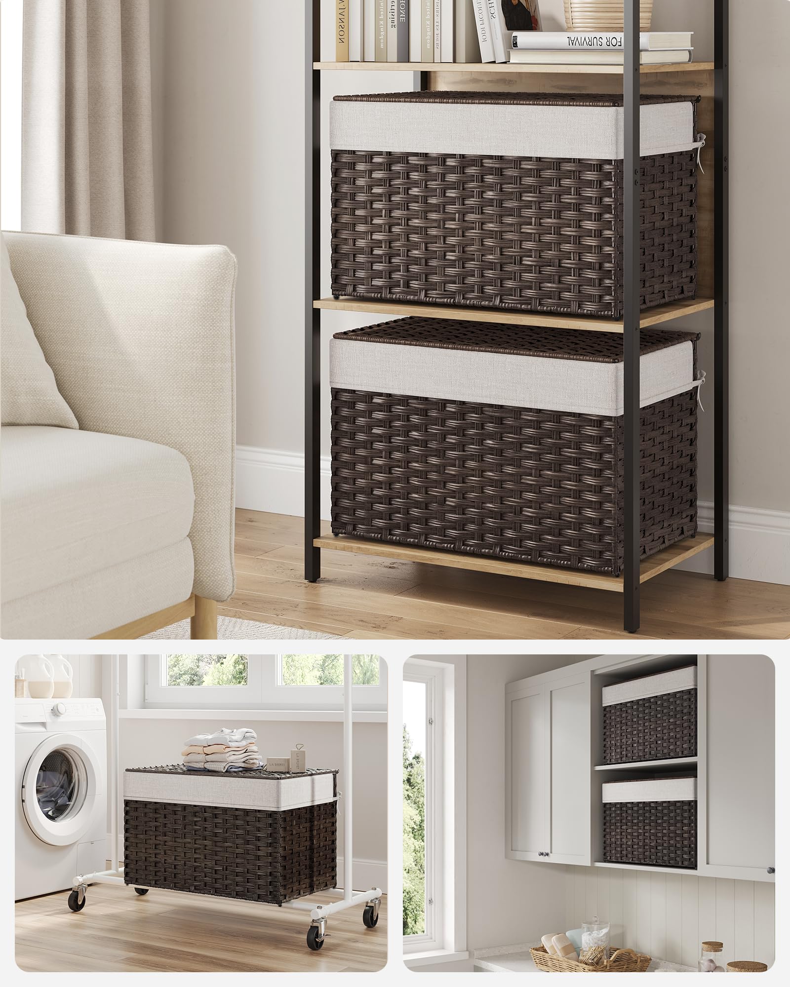 Foto 4 pulgar | Cesta De Almacenamiento Songmics Con Tapa, 105 L, Color Marrón Con Marco De Metal - Venta Internacional.