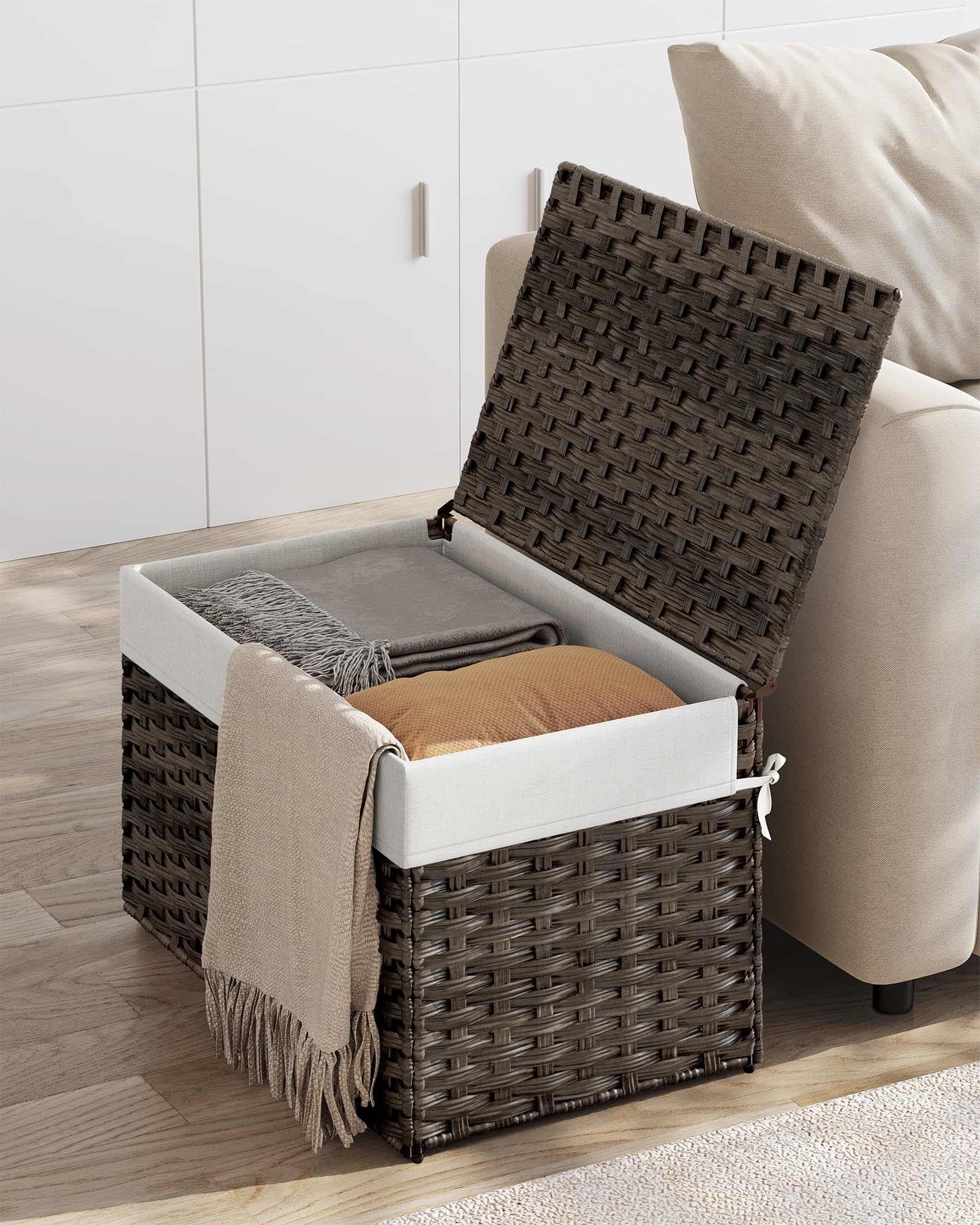 Foto 5 pulgar | Cesta De Almacenamiento Songmics Con Tapa, 105 L, Color Marrón Con Marco De Metal - Venta Internacional.