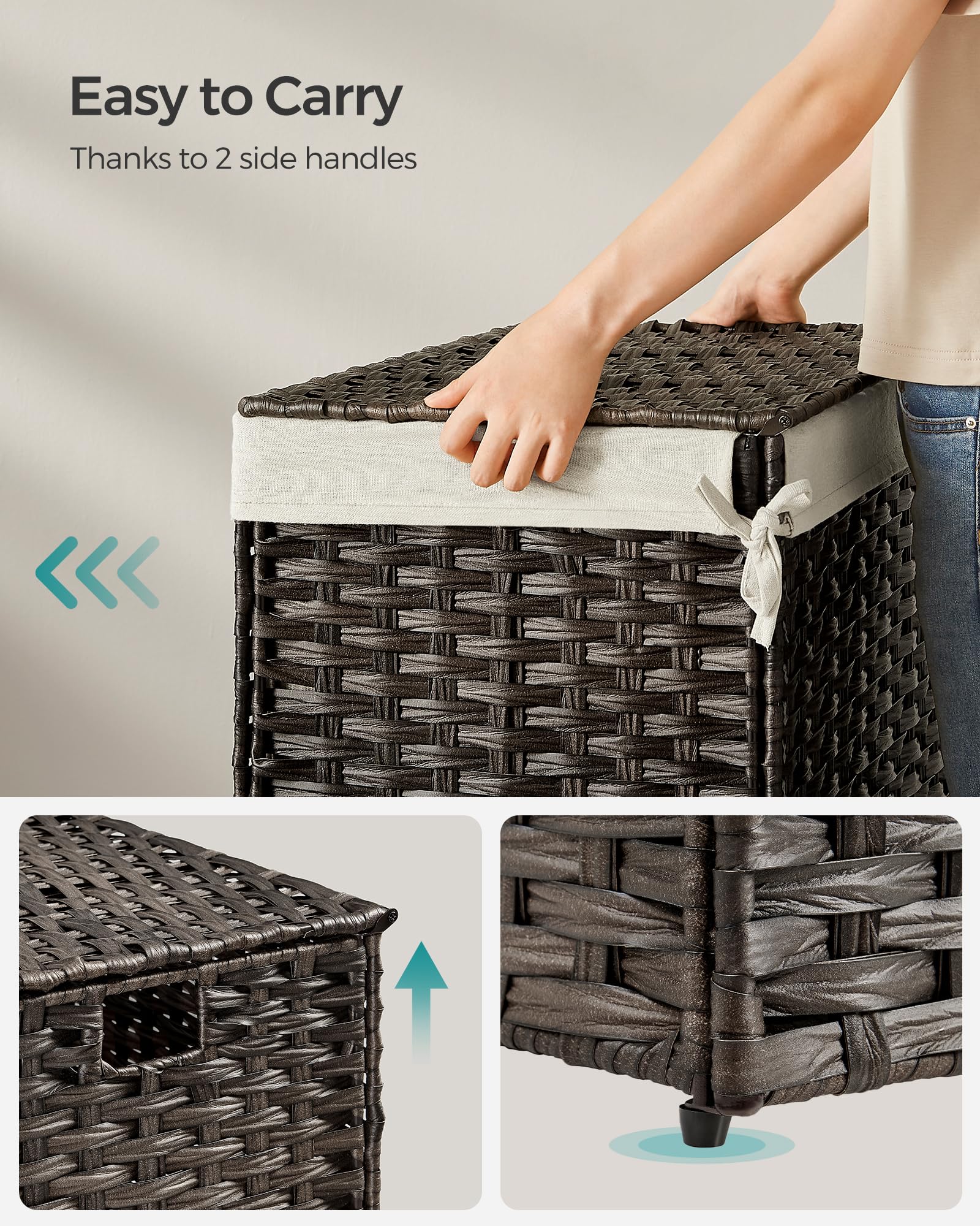 Foto 7 pulgar | Cesta De Almacenamiento Songmics Con Tapa, 105 L, Color Marrón Con Marco De Metal - Venta Internacional.