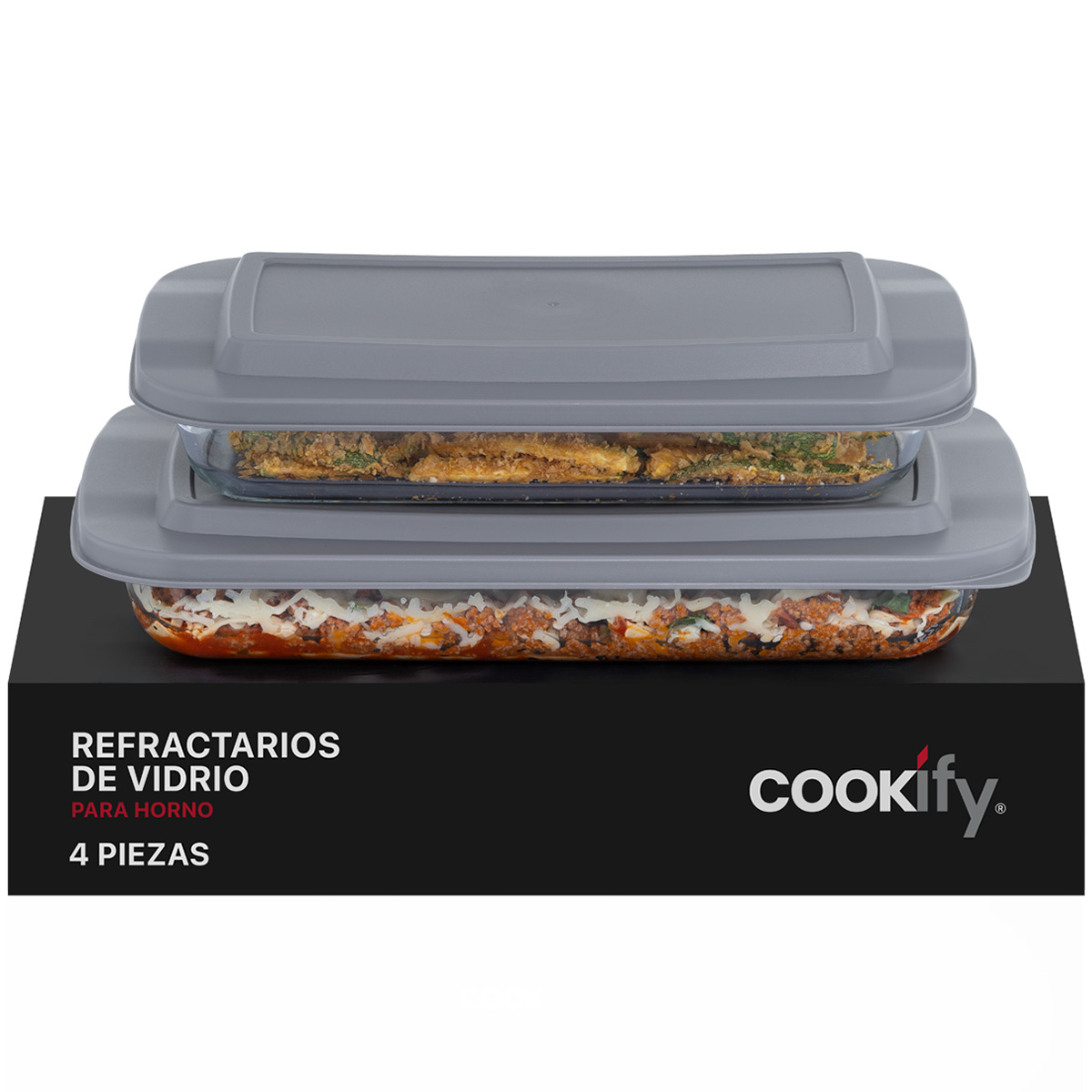 Set de 2 Refractarios de Vidrio Cookify con Tapa