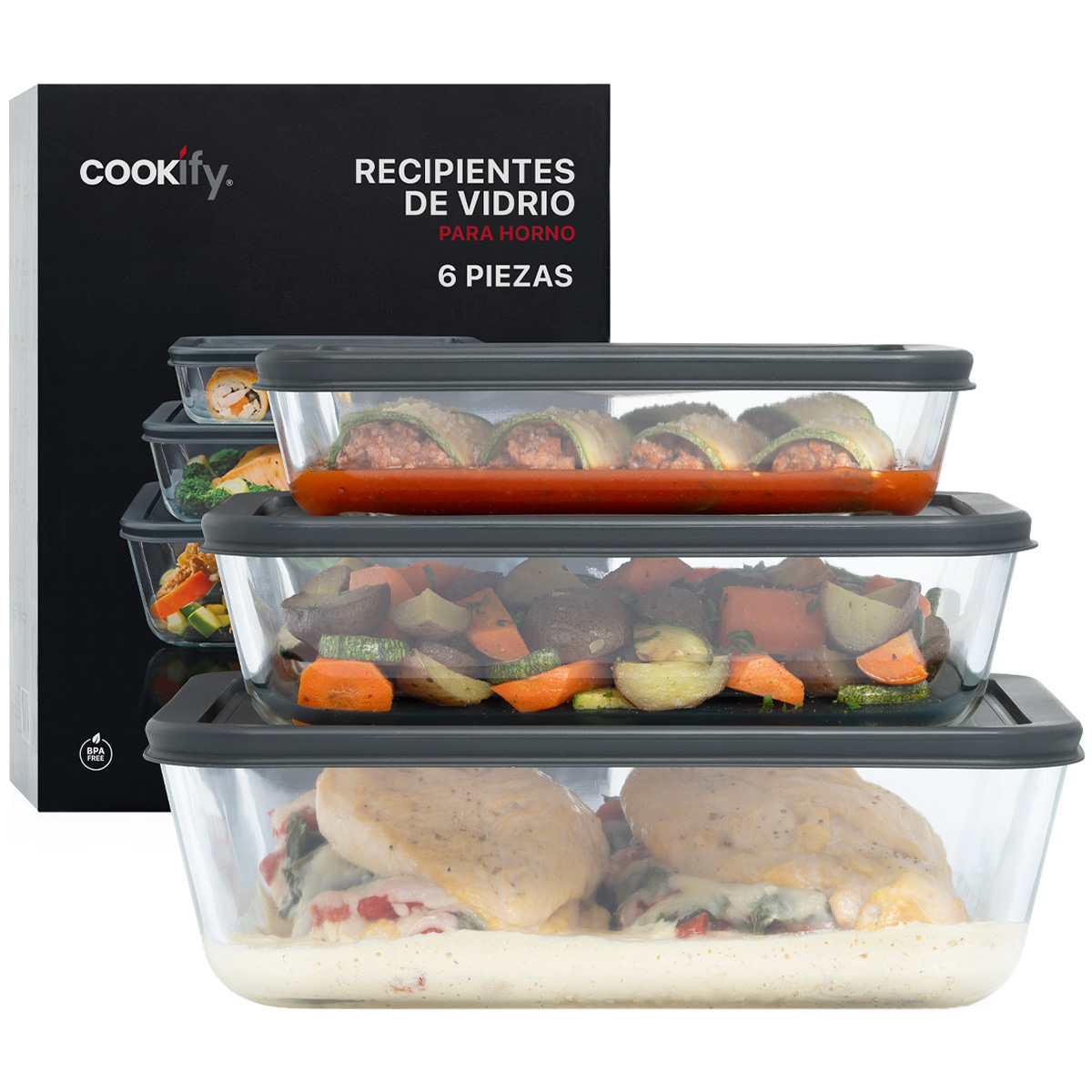 Set De 3 Refractarios Contenedores De Vidrio Con Tapa Cookify