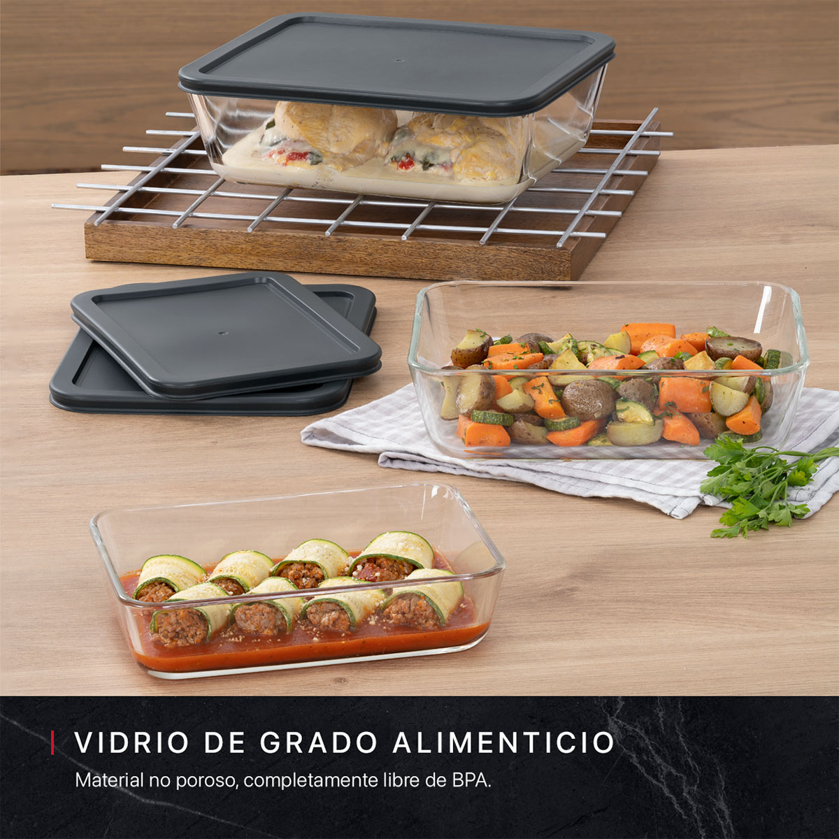 Foto 2 | Set De 3 Refractarios Contenedores De Vidrio Con Tapa Cookify