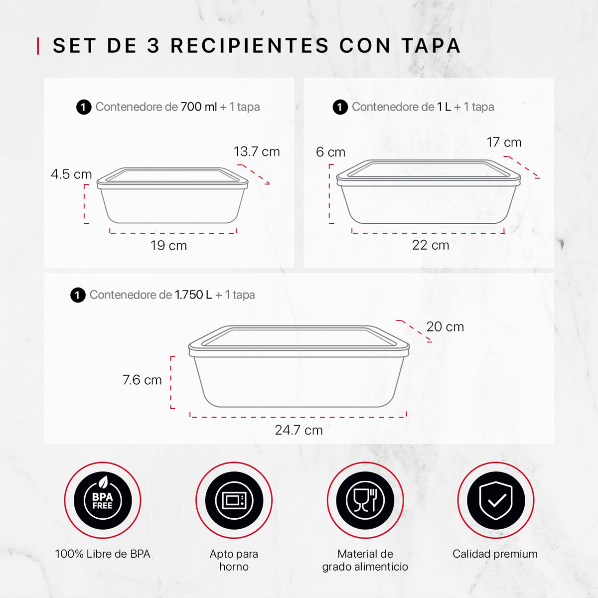 Foto 3 | Set De 3 Refractarios Contenedores De Vidrio Con Tapa Cookify