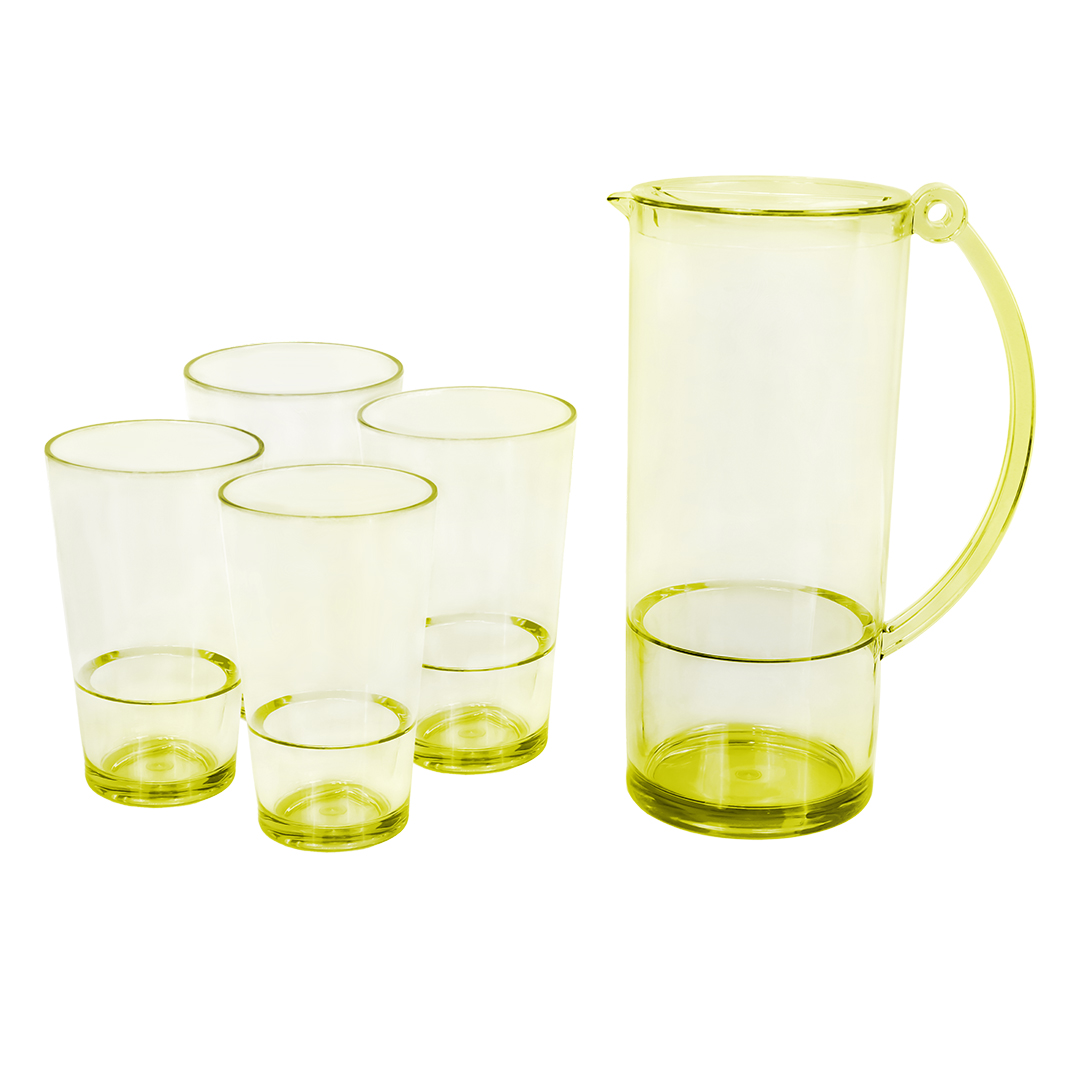 Foto 2 pulgar | Set De Jarra Transparente Amarilla Con 4 Vasos – Plástico Resistente