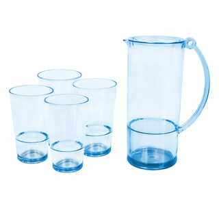 Foto 1 | Set De Jarra Transparente Azul Con 4 Vasos – Plástico Resistente