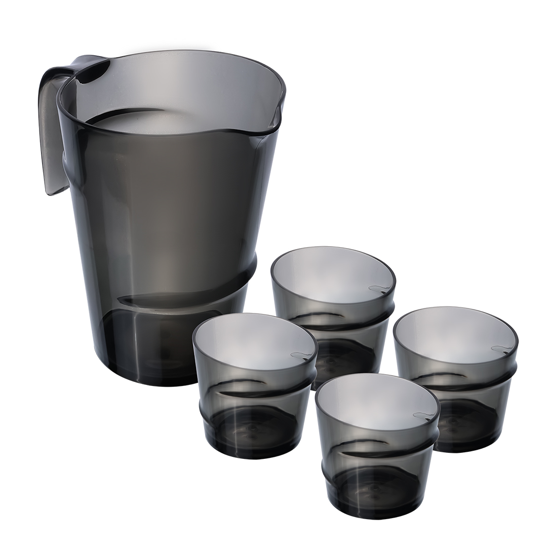 Set De Jarra Negra Con 4 Vasos – Plástico Resistente