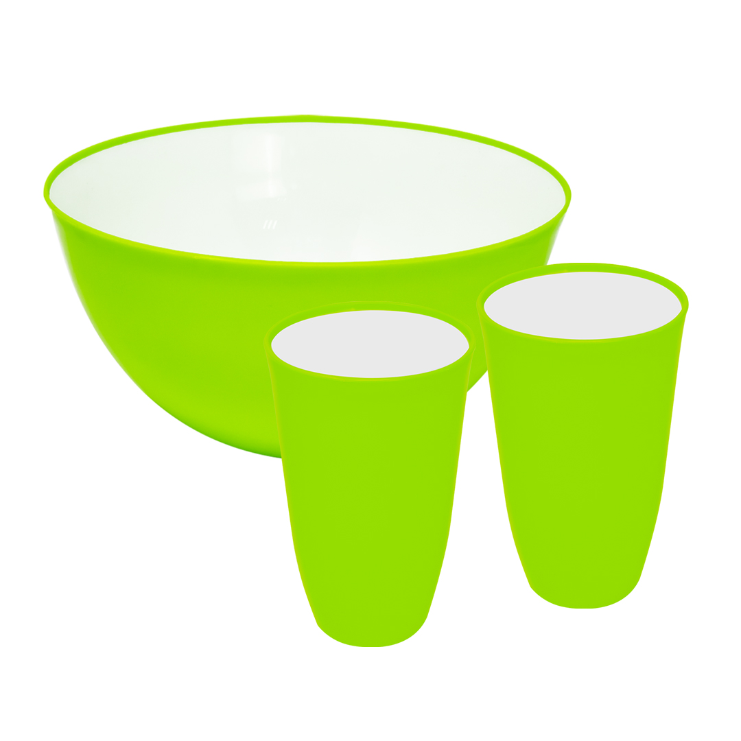 Set de Tazón con 2 Vasos Verdes Plástico Resistente