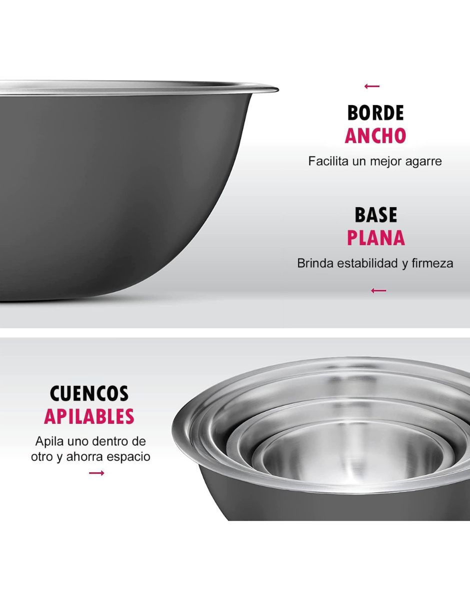 Foto 4 | Bowl Acero Inoxidable Juego De Tazones 3pz C/tapa Royal Haus