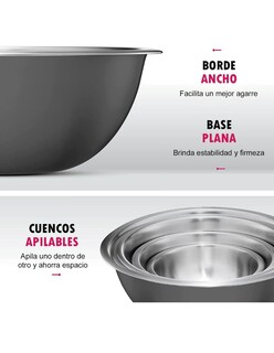 Foto 4 | Bowl Acero Inoxidable Juego De Tazones 3pz C/tapa Royal Haus